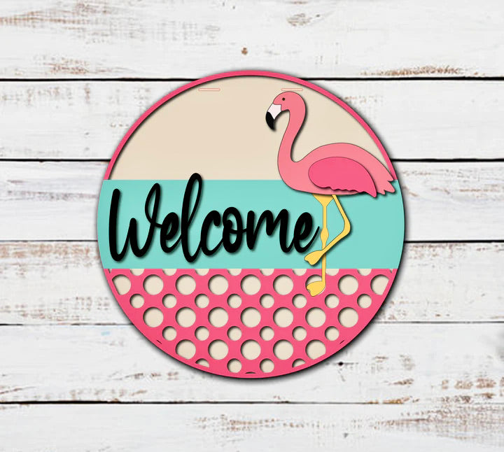 1 16” Welcome Flamingo Door Hanger