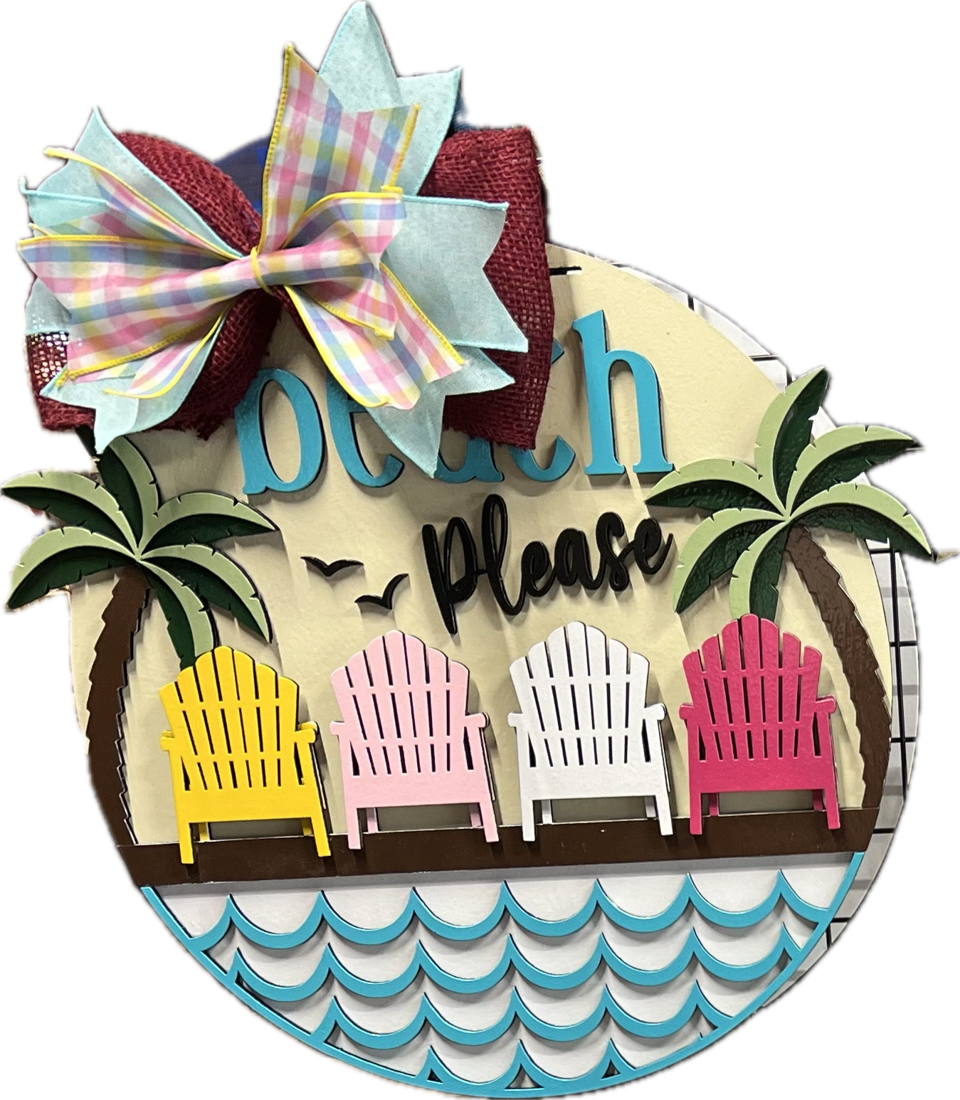 1 16” Beach Please Adirondack Chair Door Hanger with Bow