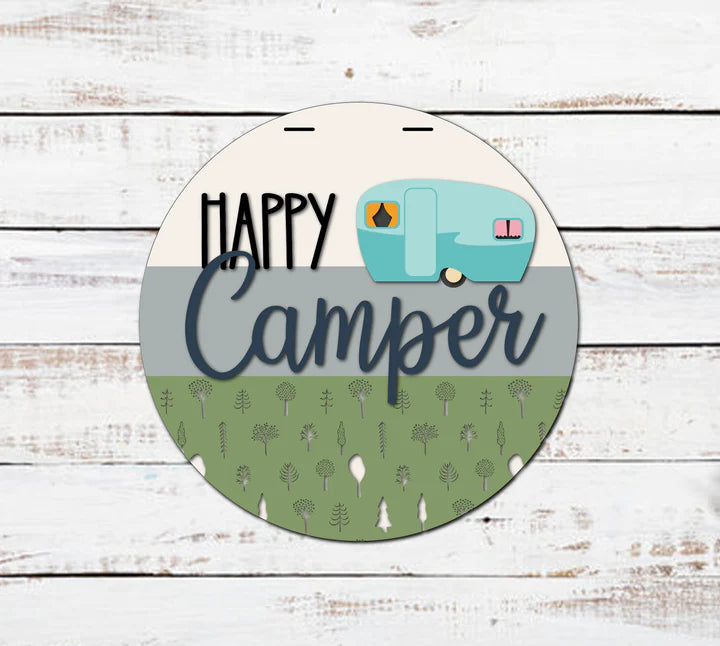 4 16” Happy Camper Camper Door Hanger with Bow