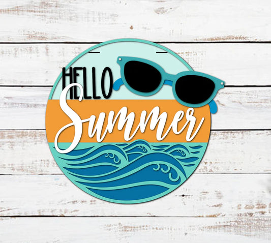 16” Hello Summer Waves and Glasses Door Hanger