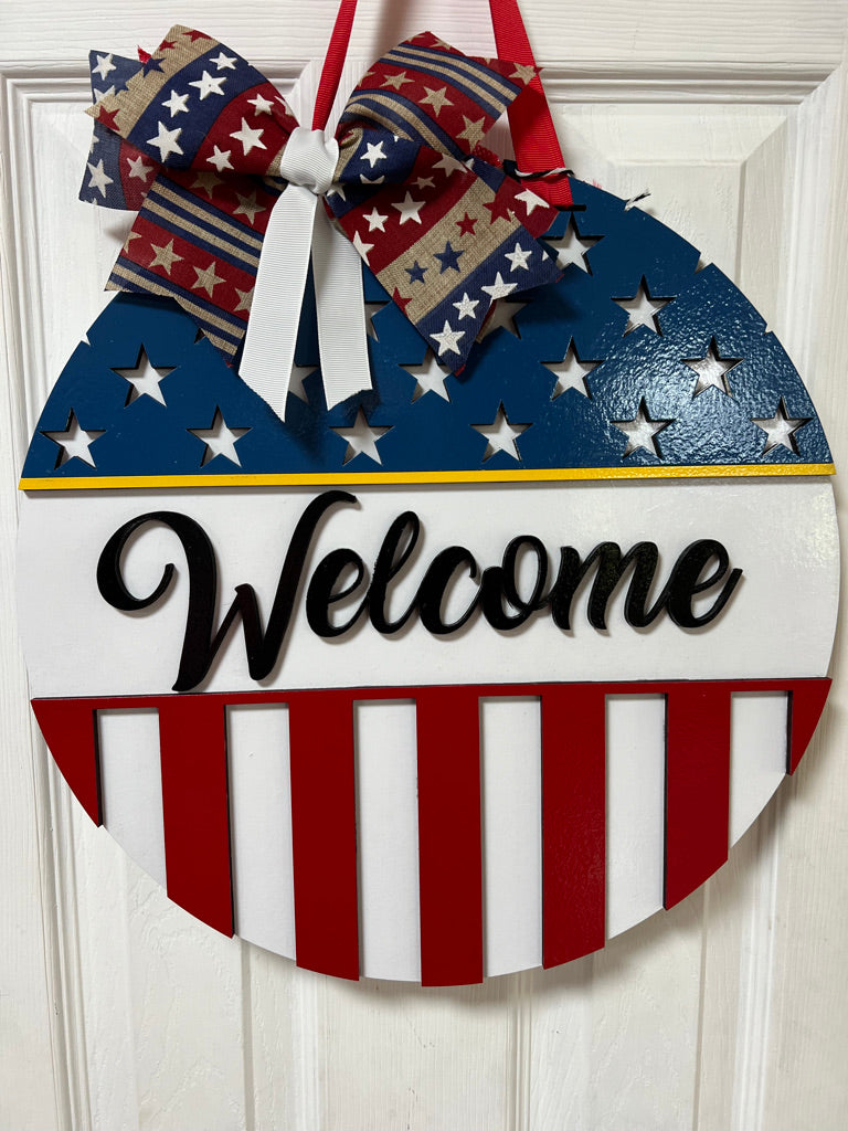 4 16” American Flag Welcome Door Hanger