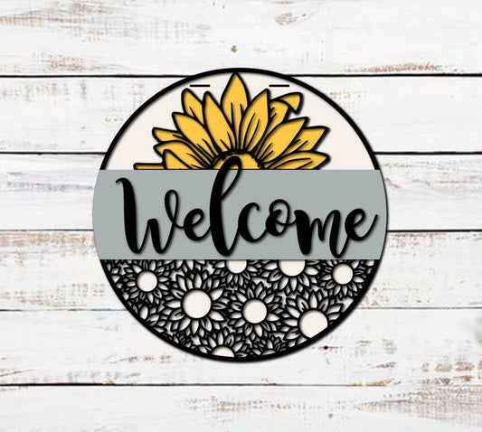 4 16” Welcome Sunflower Print Door Hanger