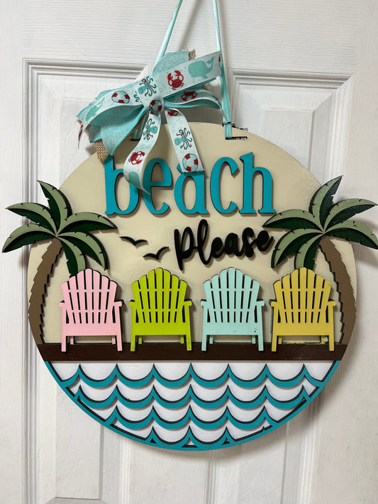 4 16” Beach Please Adirondack Chair Door Hanger with Bow