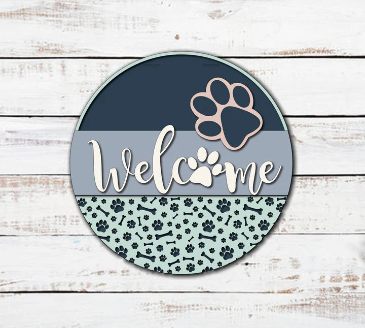 4 16” Welcome Paw Print Door Hanger