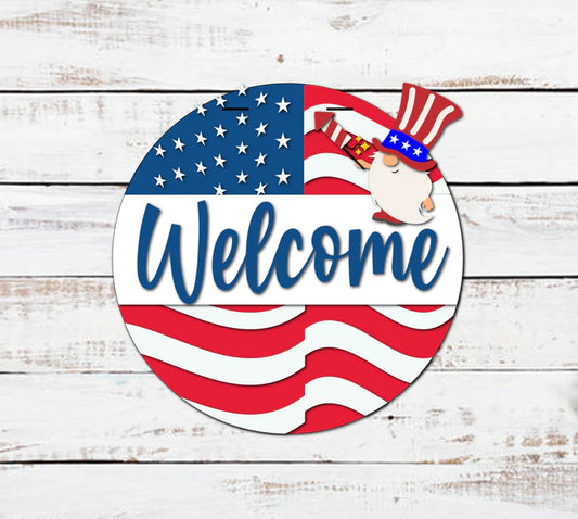 4 16” Welcome Uncle Sam Gnome Door Hanger