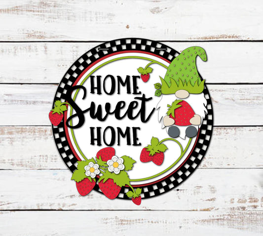 4 16” Home Sweet Home Strawberry Gnome Plaid