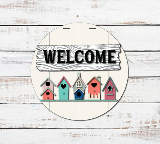 4 16” Welcome Bird House Row Door Hanger