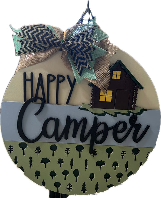 16” Happy Camper Log Home Door Hanger