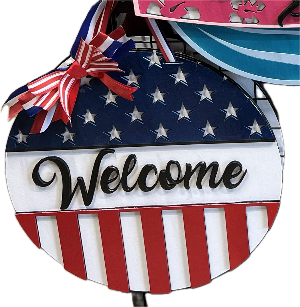 4 16” American Flag Welcome Door Hanger