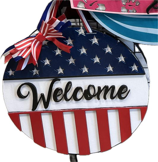 16” American Flag Welcome Door Hanger