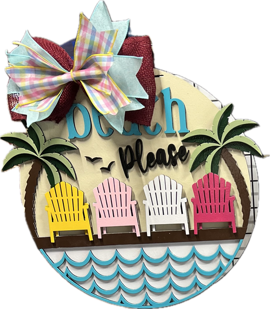 16” Beach Please Adirondack Chair Door Hanger with Bow