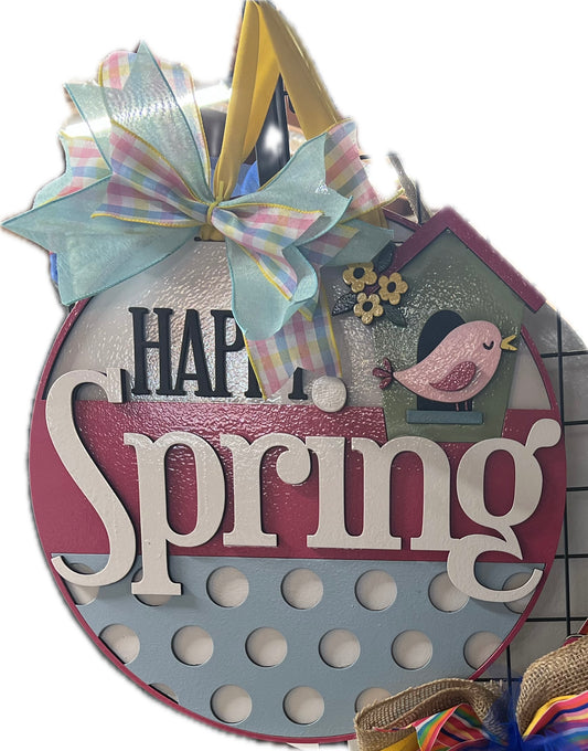 16" Happy Spring Bird House Door Hanger