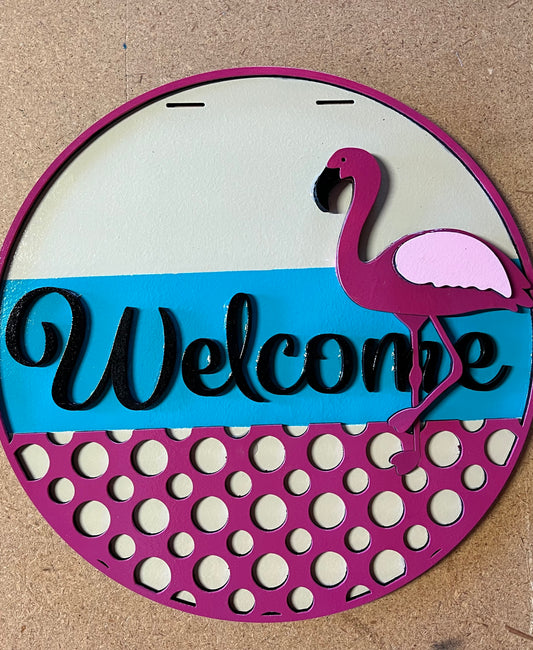 4 16” Welcome Flamingo Door Hanger