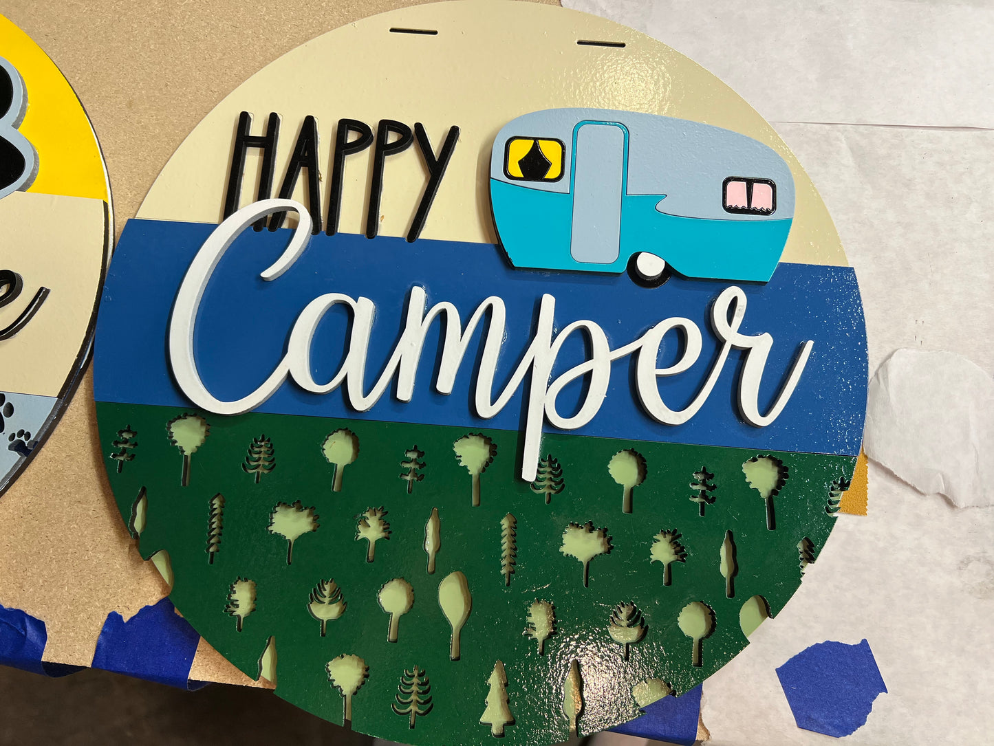 4 16” Happy Camper Camper Door Hanger with Bow